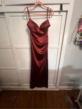 Women's Satin Slip Dress in cinnamon